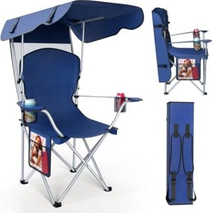 Portable Camping Chair with Canopy – Folding Chair with Canopy, Durable 600D Oxford Canopy Chair for Camping, Beach, Picnics, Fishing & Sports