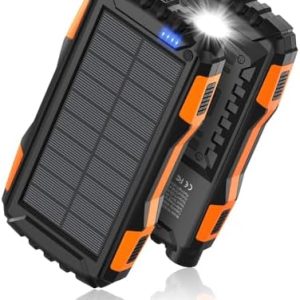Power-Bank-Solar-Charger – 42800mAh Portable Charger,Solar Power Bank,External Battery Pack 5V3.1A Qc 3.0 Fast Charger Built-in Super Bright Flashlight (Orange)