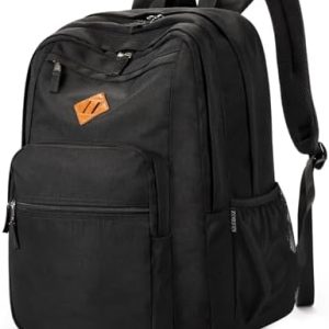 ZORFIN 26L Black Backpack for School, College, and Travel: Water Resistant Bookbag with 8 Compartments